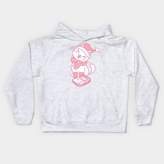 Kawaii pink kitty cat with retro gameboy Kids Hoodie by LukjanovArt